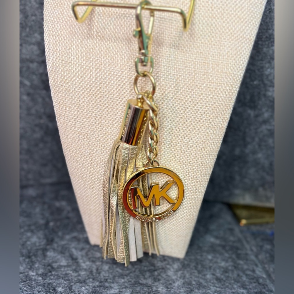 Michael Kors Gold Leather Fringe Tassel Handbag Charm